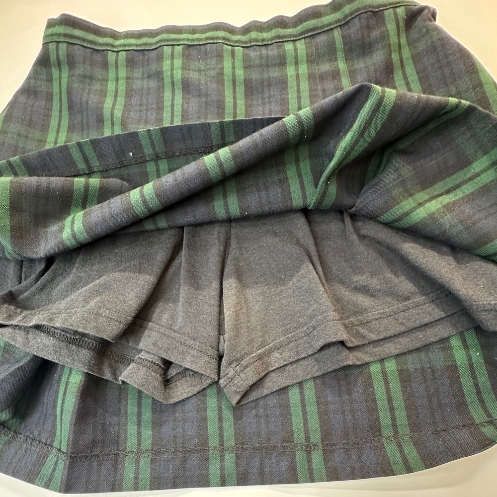 Green Navy Blackwatch Plaid Pleated Skort Mini Skirt Schoolgirl Preppy Academic - Picture 8 of 12